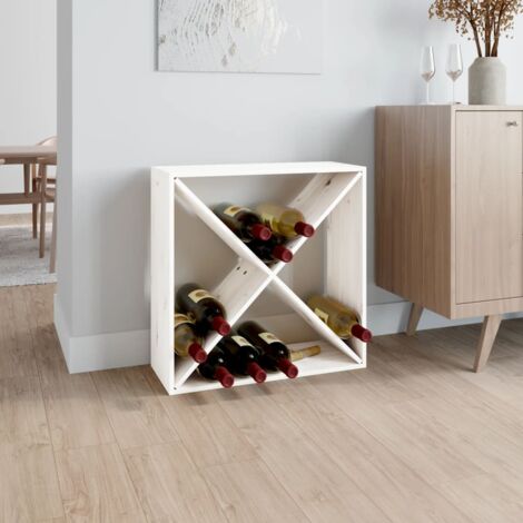 Maison Chic – Casier à bouteilles blanc en bois de pin massif – Dimensions 62x25x62 cm – 4 emplacements – Fixation murale incluse
