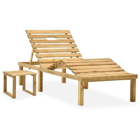 Maison Chic – Chaise longue de jardin en pin imprégné – Dossier et repose-pied réglables – Table pratique 30x30cm – Dimensions chaise 200x70cm
