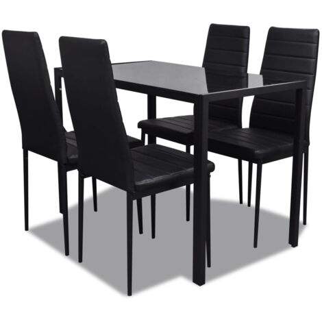 Maison Chic – Ensemble table à manger noir 4 chaises – Verre trempé haute résistance – Dimensions table 105x60x74cm – Confort cuir artificiel