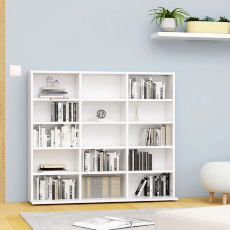 Maison Chic – Étagère de rangement CD/DVD blanche 102x23x89,5 cm – Aggloméré avec 15 compartiments ouverts – Assemblage requis