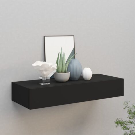 Maison Chic – Étagère murale avec tiroir noir 60x23,5x10 cm – MDF et métal – Fixation murale incluse – Pour objets déco et livres