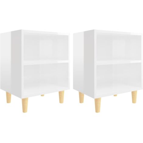 Maison Chic – Lot de 2 tables de chevet en bois d'eucalyptus blanc brillant 40x30x50 cm – 2 étagères – Style scandinave pour rangement pratique