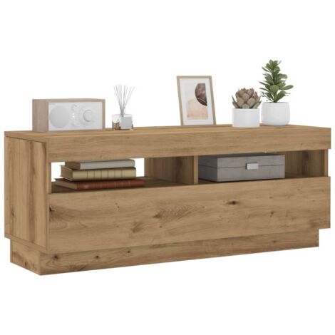 Maison Chic – Meuble TV avec lumière LED – Chêne artisanal en bois d'ingénierie – Dimensions 100 x 35 x 40 cm – 1 porte et 2 compartiments ouverts