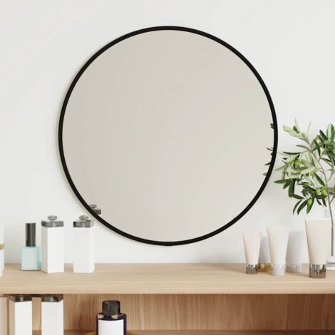 Maison Chic – Miroir mural rond noir Ø 40 cm – Verre avec cadre PVC – Pour salle de bain, salon, chambre – Décoration moderne