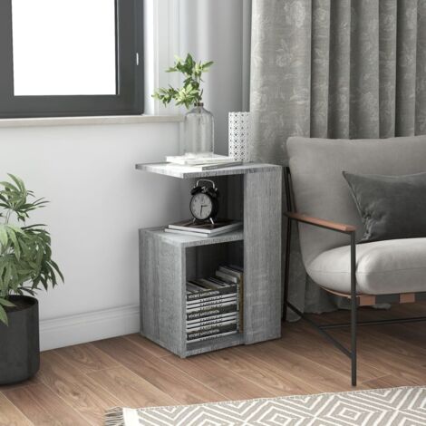 Maison Chic – Table d'appoint en bois d'ingénierie gris 36x30x56 cm – Forme en G distinctive – Résistante à l'humidité – Idéale pour rangement