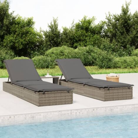 Maison Chic – Transat réglable avec coussin gris – Résine tressée et acier enduit de poudre – Dimensions 201x55x62 cm – Pour extérieur et piscine