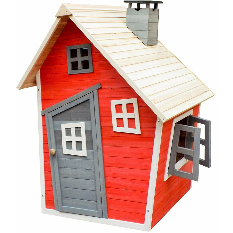 Maison écologique jeux enfants bois d'épicéa maison bois jardin jeu d'extérieur rouge gris beige - Beige