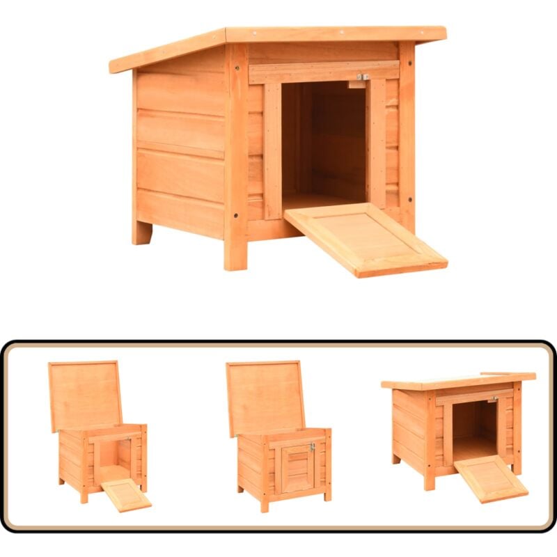 Maison de chat Pin massif et sapin 50 x 46 x 43,5 cm - Cage Pour Chat - Abri Chat Exterieur - Maison Chat Bois - Refuge Chat - Jouet Chat