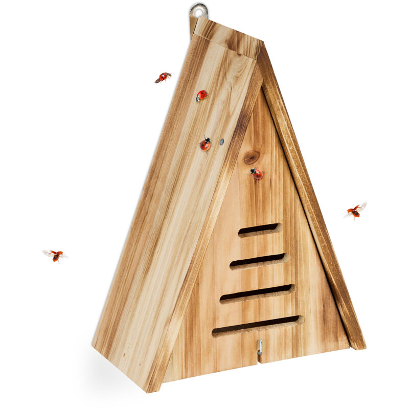 Relaxdays - Hôtel à insectes, à suspendre dans le jardin, en bois non traité, pour coccinelles, marron