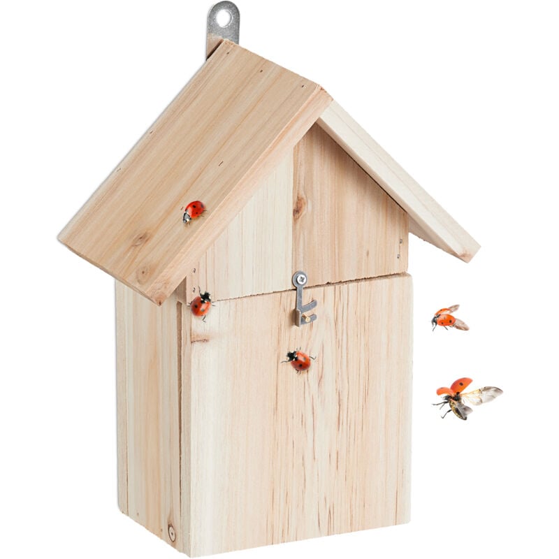 Relaxdays - Hôtel à insectes pratique, en bois non traité, pour coccinelles, à suspendre dans le jardin, nature