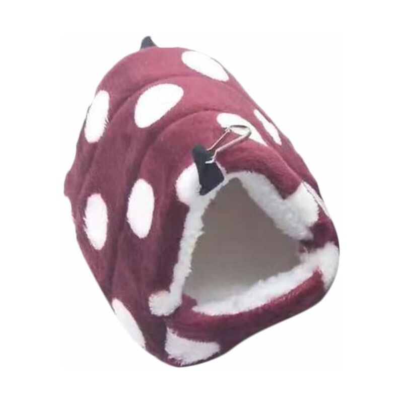 Maison de Hamster Repos du nid d'hiver au Chaud Cochon d'Inde Dot Print Pet Bed House Cage Size L(Claret)