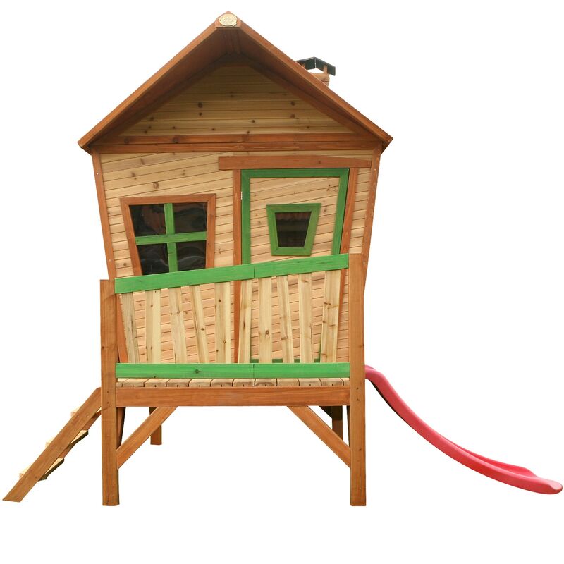 AXI - Iris Maison Enfant avec Toboggan rouge | Aire de Jeux pour l'extérieur en marron & vert | Maisonnette / Cabane de Jeu en Bois fsc - Marron