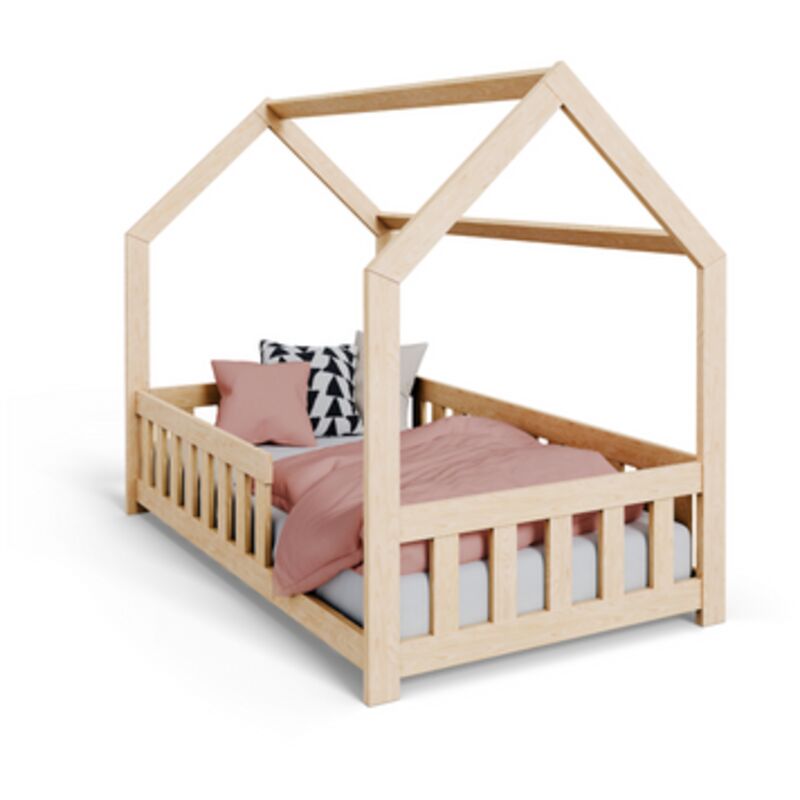 DUBI Lit d'enfant 160x80 avec matelas - Couleur naturelle