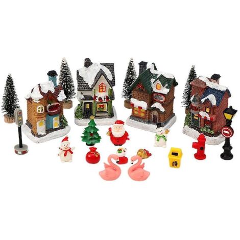 Maison de Noël miniature lumineuse avec éclairage LED en résine, objet de collection pour Noël