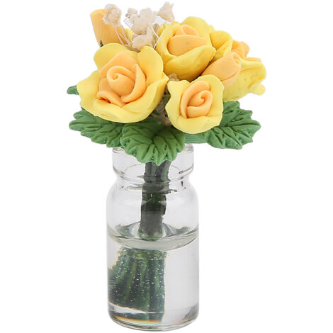Maison de poupée miniature 1:12 avec bonsaï - Accessoire de décoration pour jardin jouet (Jaune)