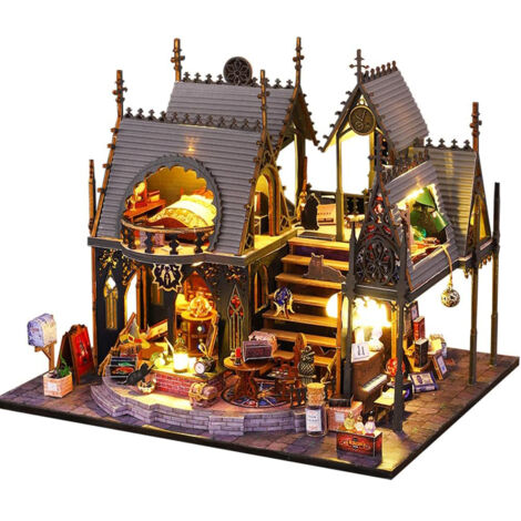 Maison de poupée miniature DIY avec meubles et lumières LED, inclut housse anti-poussière et mouvement musical en bois