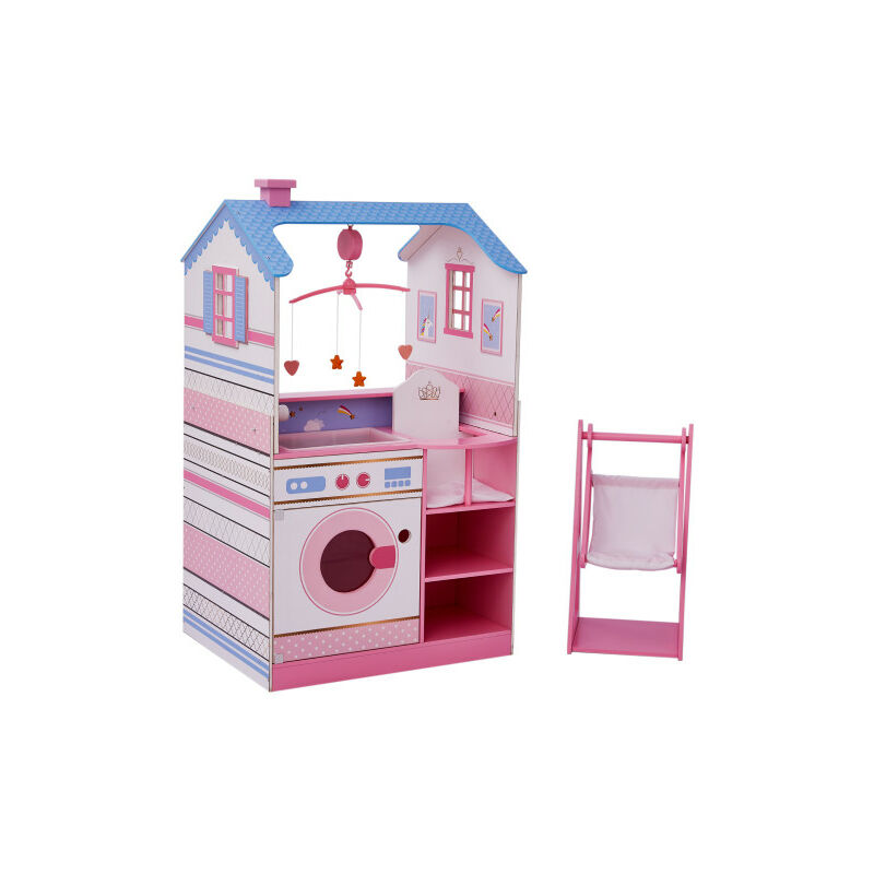 Olivia's Little World - Maison de poupon nurserie 2 façades berceau bain chaise haute bascule machine à laver bois poupée mixte fille TD-11460W