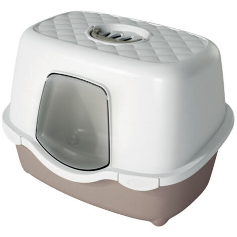 Maison de toilette allongée taupe 56 x 39 x H 39 cm pour chat - Stefanplast