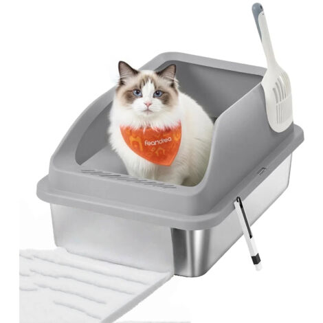 Maison de Toilette Chat avec Porte Battante - Bac à Litière Pliable, Meuble Cache Litière pour Chat (Portable, Pelle Incluse, Sans Bac de Dépôt de Sable)