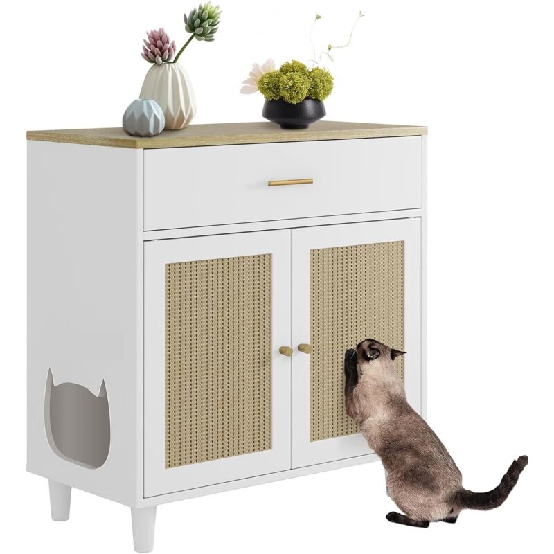 Maison de Toilette Chat en Bois,Meubles Cachés,Table d'appoint en Bois pour Animal Domestique,Convient à la Plupart des Chats,80x40x50cm