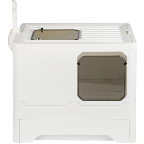 HALOYO Maison de Toilette Chat, Meuble Litière Chat,WC toilettes pour chats,bac à litière avec pelle, blanc