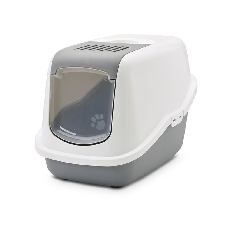 SAVIC Nestor Blanc-Gris - Bac à litière pour chat avec couvercle - 56 x 39 x 38,5 cm - 1 pièce