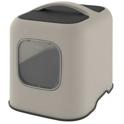 Maison de toilette pour chat 51 x 39,5 x 44,3 cm – Plastique recyclé cappuccino – Porte magnétique et filtre à charbon pour odeurs – Rotho