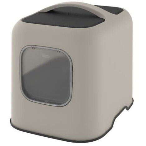 Maison de toilette pour chat 51 x 39,5 x 44,3 cm – Plastique recyclé cappuccino – Porte magnétique et filtre à charbon pour odeurs – Rotho