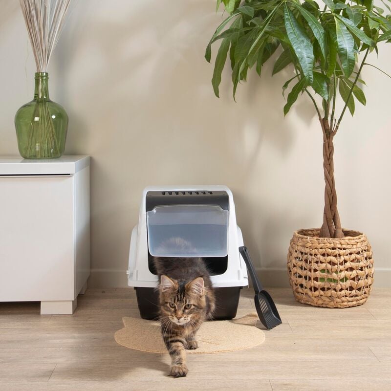 Maison de toilette pour chat avec pelle et filtre Ivoire/Anthracite 53 x 36 x 42 cm - Ivoire/Anthracite