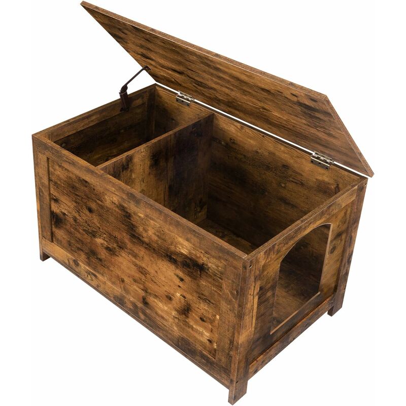 Maison de Toilette pour Chat, Niche pour Chats avec Interne Cloison Séparant, Couvercle Rabattable, Grand Plateau supérieur, Entrée Élargie, Robuste,