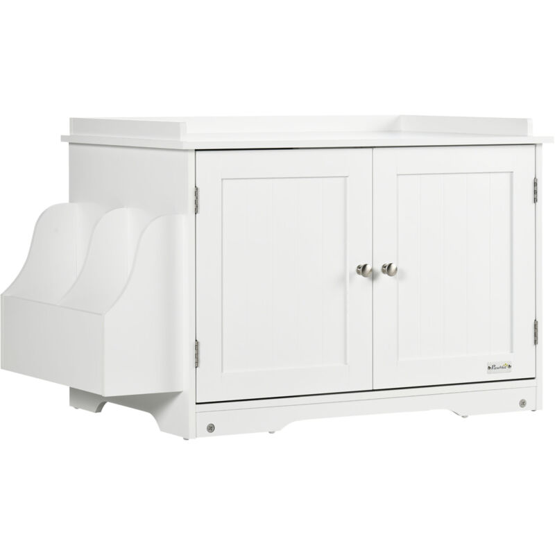 Maison de toilette pour chat table d'appoint 2 en 1 - 2 portes, cloison amovible, rangement latéral - blanc
