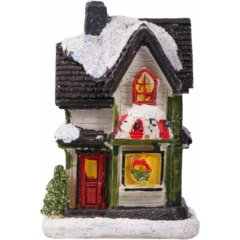 12pcs Mini Noël Village Maisons Led Lumière Bâtiments Résine Miniature Noël  Hiver Noël Led Jouets Cadeau de Noël Pour Enfants