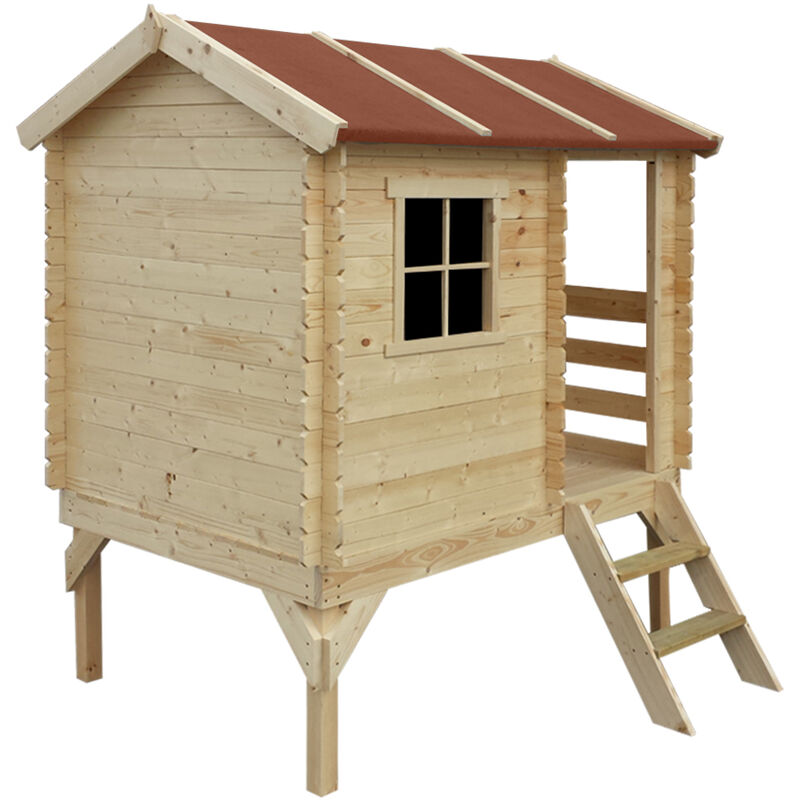 Maison sur pilotis pour enfants avec toboggan 1.1m2 - Cabane enfant exterieur - 182x146xH205cm - Maisonnette en bois pour enfants Timbela M501C