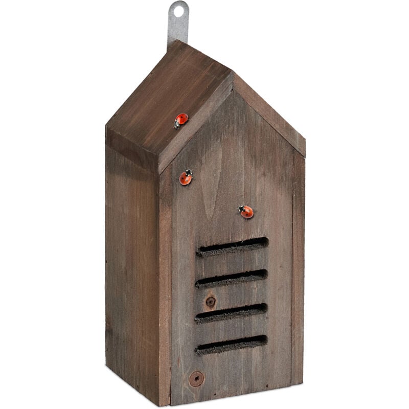 Relaxdays Hôtel à insectes pratique, en bois non traité, pour coccinelles, à suspendre dans le jardin, marron