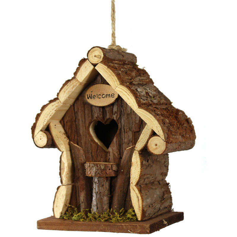 Spetebo - Maison d'oiseau décorative en bois welcome - à suspendre