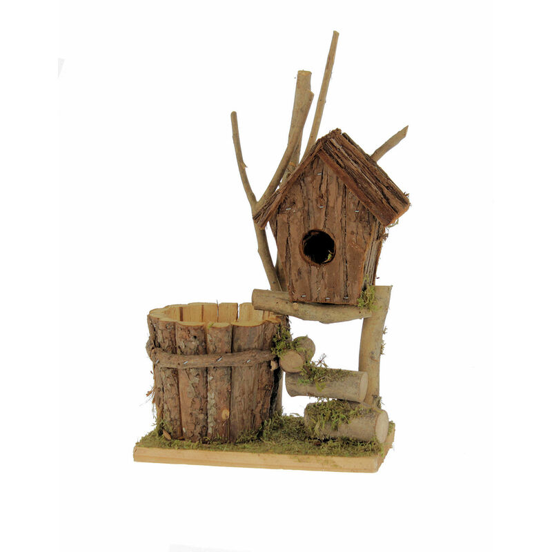 Spetebo - Maison d'oiseaux en bois avec pot de fleurs - hauteur environ 32 cm