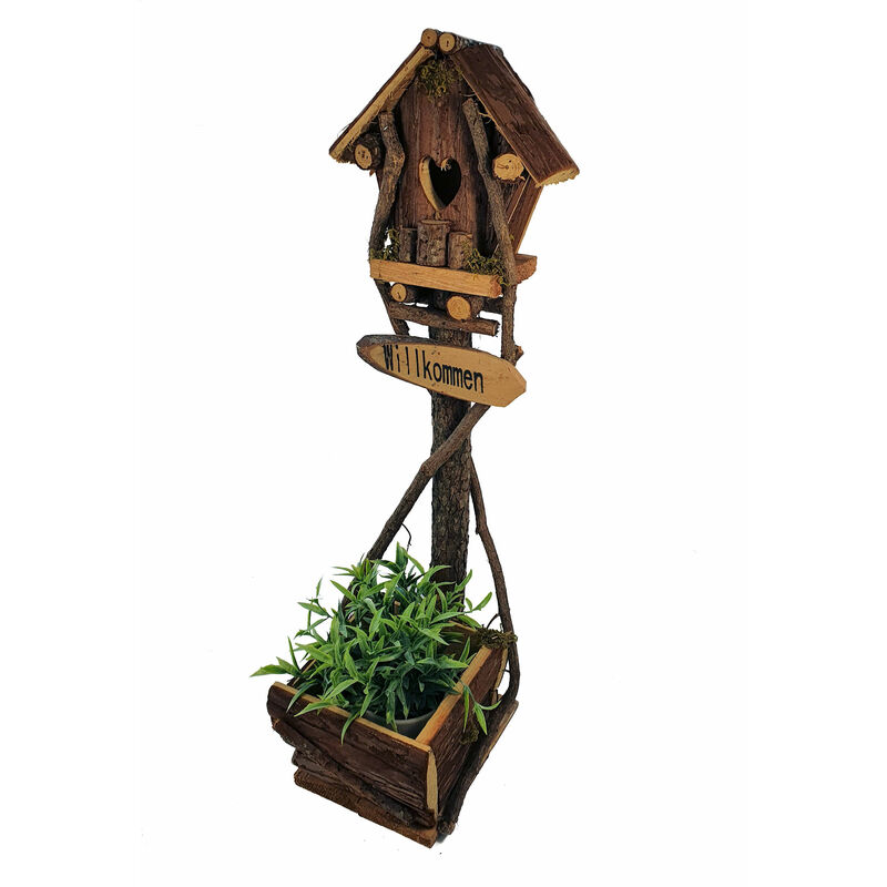 Spetebo - Maison d'oiseaux en bois avec pot à plantes sur pied - environ 58 cm