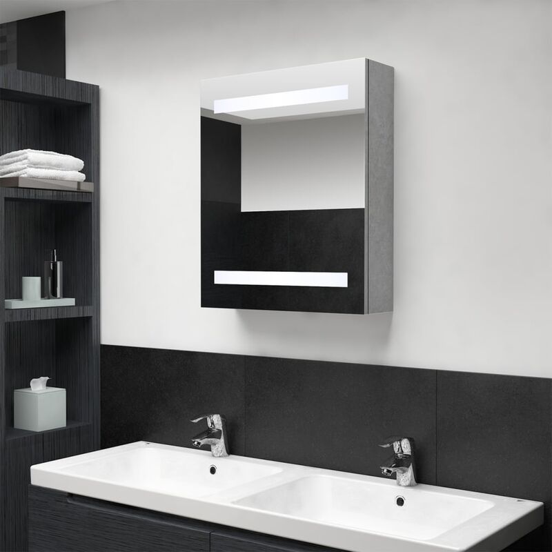 Maison du'Monde - Armadietto Bagno con Specchio e led Grigio - Grijs