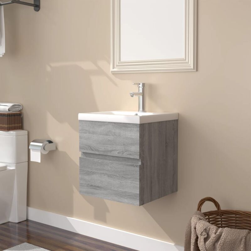Furniture Limited - Meuble lavabo avec bassin intégré Sonoma gris