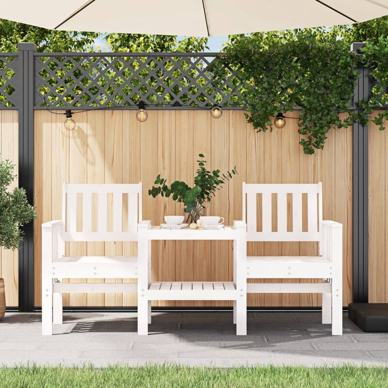 Maison du'Monde - Banc de jardin avec table 2 places blanc bois