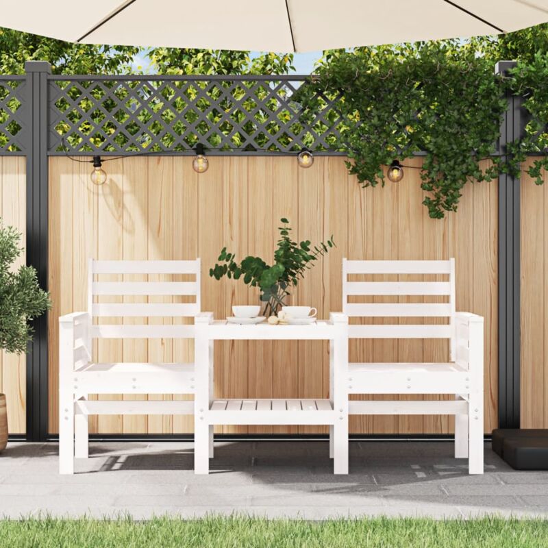 Maison du'Monde - Banc de jardin avec table 2 places blanc bois