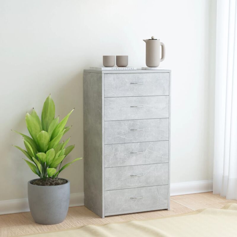 Furniture Limited - Buffet avec 6 tiroirs Gris béton 50x34x96 cm