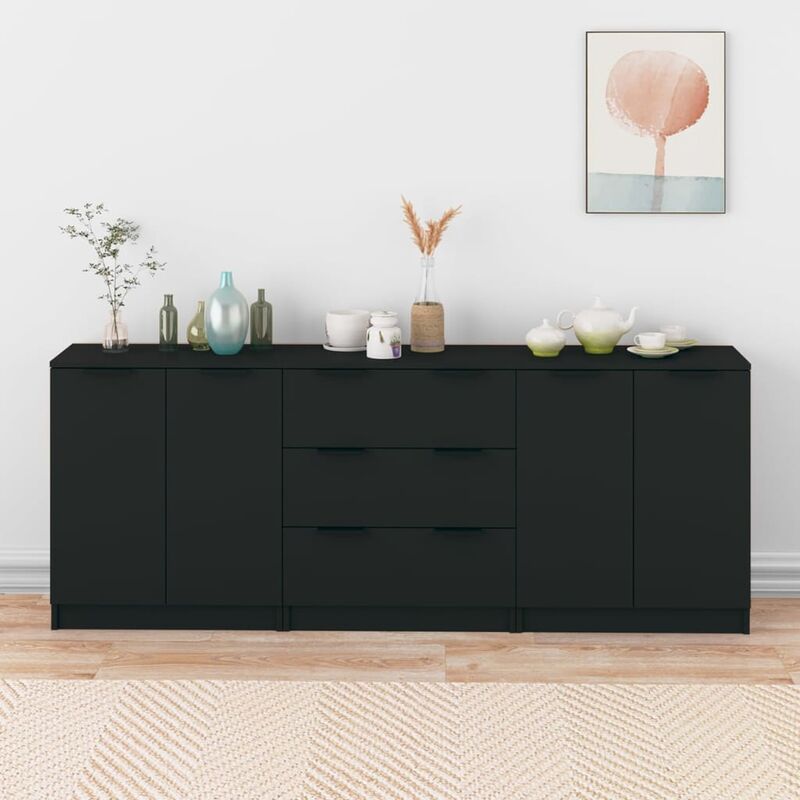 Furniture Limited - Buffets 3 pcs noir bois d'ingénierie