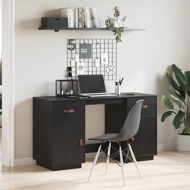 Prolenta Premium - Furniture Limited - Bureau avec armoires Noir 135x50x75 cm Bois
