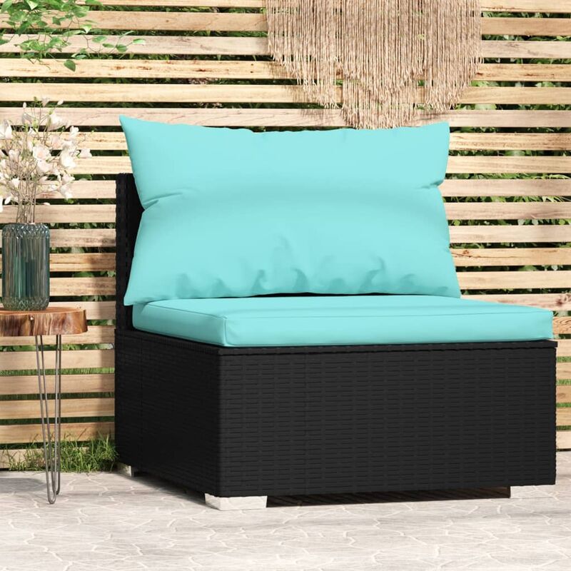 Prolenta Premium - fimei Canapé central de jardin avec coussins Noir Résine tressée