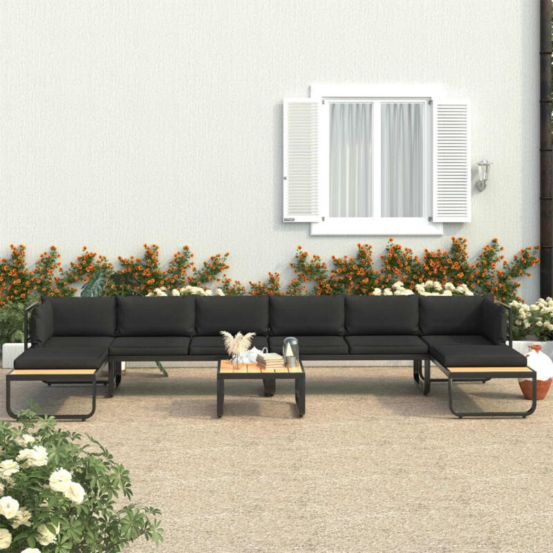 The Living Store - Canapé d'angle de jardin à 5 places avec coussins Aluminium wpc Gris