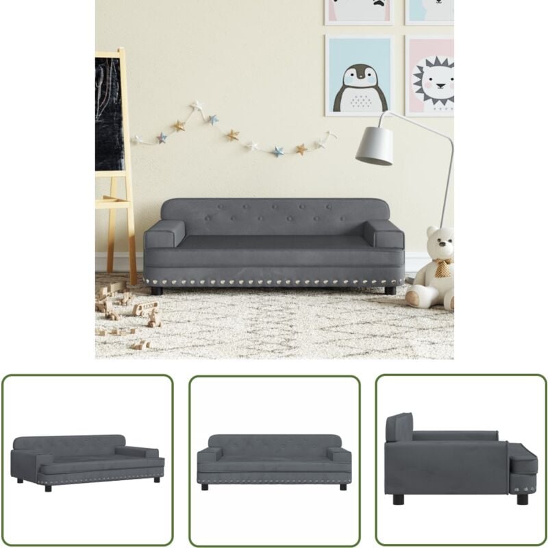 Maison Exclusive - The Living Store Canapé pour enfants gris foncé 90x53x30 cm velours - Canapé Enfant - Canapé Bébé - Mobilier Enfant - Meubles Pour