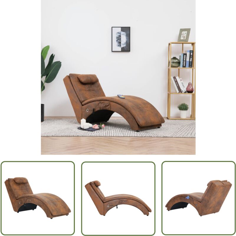 Prolenta Premium - The Living Store Chaise longue de massage avec oreiller Marron Similicuir daim - Chaise Longue - Fauteuil Relaxant - Massage