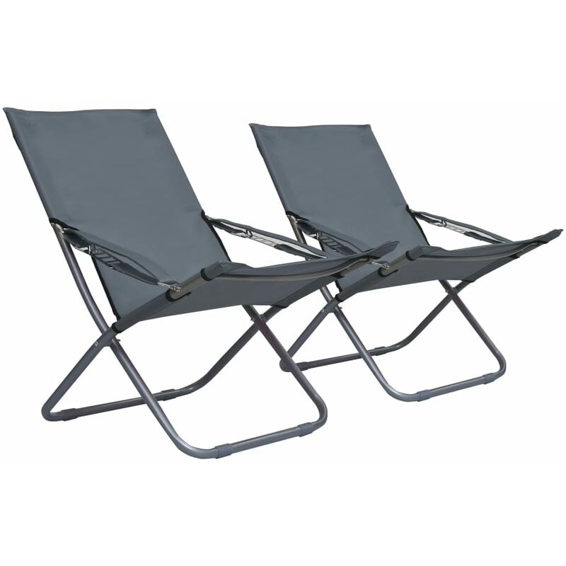 Prolenta Premium - Furniture Limited - Chaises pliables de plage lot de 2 Tissu Gris