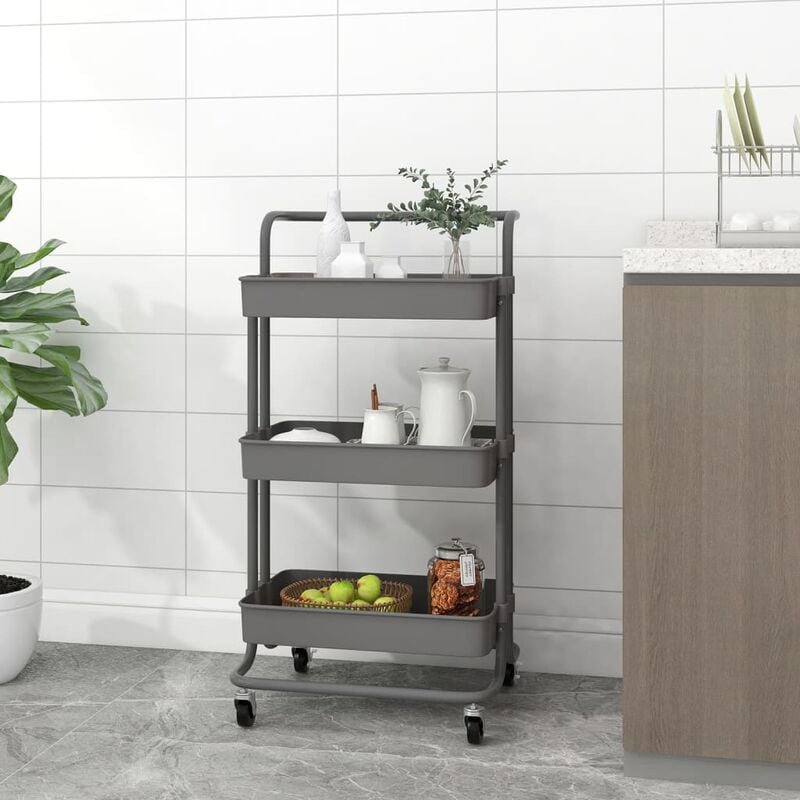Prolenta Premium - Furniture Limited - Chariot de cuisine 3 niveaux Gris 42x35x85 cm